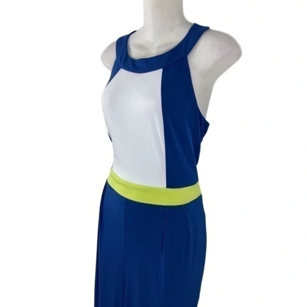 Vince Camuto blue white neon green color block jersey jumpsuit MM2